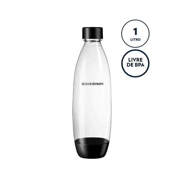Garrafa Plástica 1 Litro Sodastream Preta Livre De Bpa Compatível Com Máquinas Sodastream