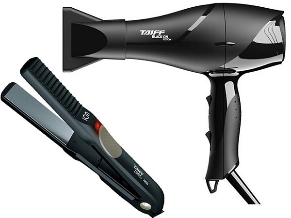 KIT TAIFF SECADOR PROFISSIONAL BLACK ION 2000W - 220V + PRANCHA ALISADORA LOOK 450 230°C - BIVOLT