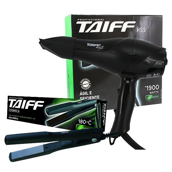 KIT TAIFF SECADOR PROFISSIONAL RS-5 1900W - 220V + PRANCHA CERAMIC 180°C - BIVOLT