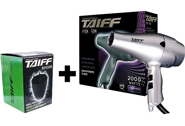 KIT TAIFF SECADOR PROFISSIONAL FOX ION PRATA 2000W - 127V + DIFUSOR NOVO