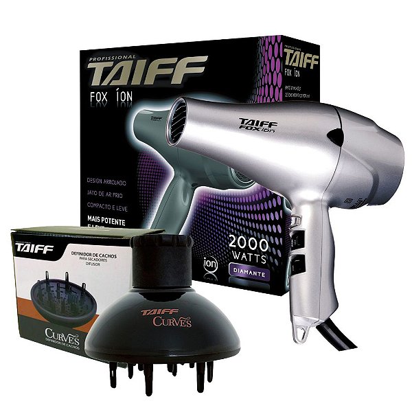 KIT TAIFF SECADOR PROFISSIONAL FOX ION PRATA 2000W - 220V + DIFUSOR CURVES