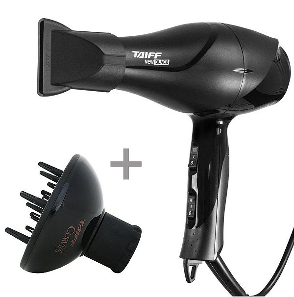 KIT TAIFF SECADOR PROFISSIONAL BLACK ION 2000W - 220V + DIFUSOR CURVES