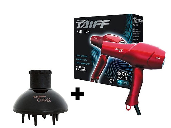 KIT TAIFF SECADOR PROFISSIONAL RED ION 1900W - 220V + DIFUSOR CURVES