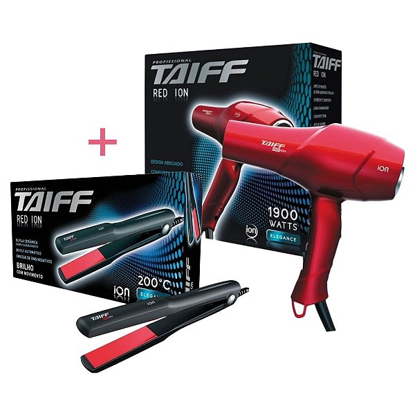 KIT TAIFF SECADOR PROFISSIONAL RED ION 1900W - 127V + PRANCHA ALISADORA RED ION 200ºC - BIVOLT