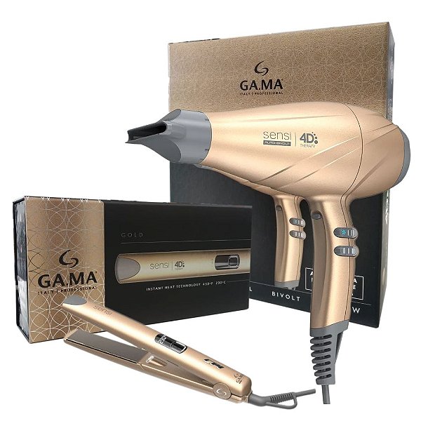 KIT GAMA SENSI 4D THERAPY GOLD BIVOLT - SECADOR DE CABELO PROFISSIONAL 2500W + PRANCHA 230°C
