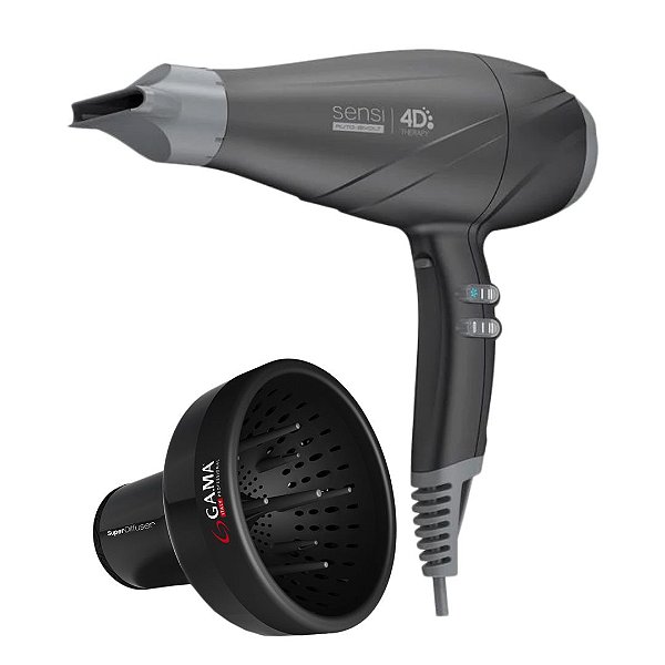 KIT GAMA - SECADOR DE CABELO PROFISSIONAL SENSI 4D THERAPY 2500W NIGHT - BIVOLT + DIFUSOR