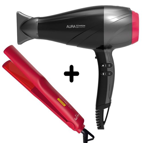 KIT GAMA - SECADOR DE CABELO GAMA AURA TITANIUM 2300W - 220V + PRANCHA BELLA PRO CERAMIC