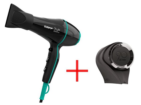 KIT TAIFF - SECADOR DE CABELO PROFISSIONAL STYLE 2000W PRETO 127V + DIFUSOR BICO 90 GRAUS