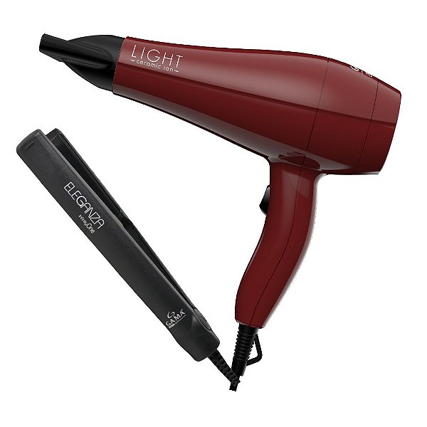 KIT GAMA SECADOR LIGHT CERAMIC ION 2000W MOTOR PROFISIONAL - 127V + PRANCHAELEGANZA INFINITY 220°C