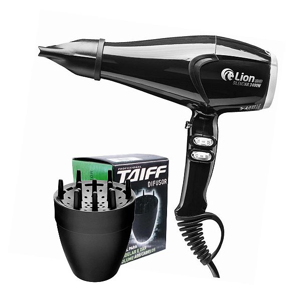 KIT - SECADOR PROFISSIONAL LION SILENCIAR 2400W PRETO - 220V + DIFUSOR TAIFF