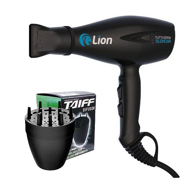 KIT - SECADOR PROFISSIONAL LION TUTTI SILENCIAR 2200W PRETO - 220V + DIFUSOR TAIFF