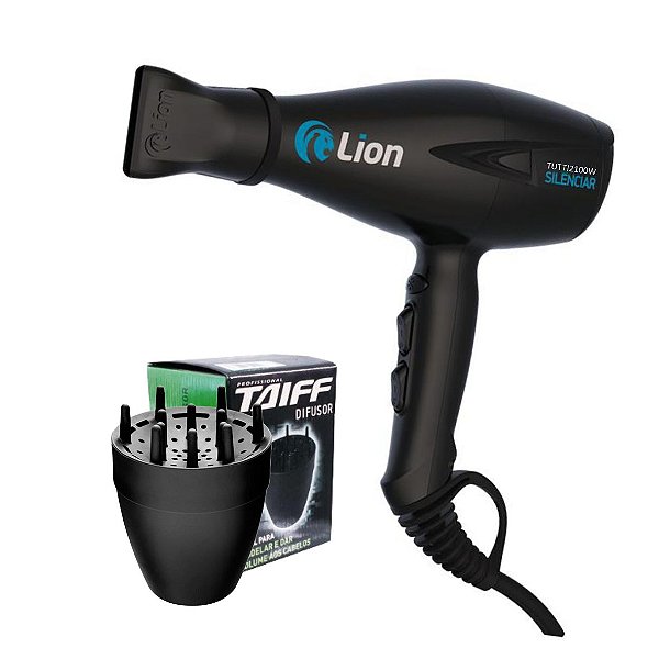 KIT - SECADOR PROFISSIONAL LION TUTTI SILENCIAR 2100W PRETO - 127V + DIFUSOR TAIFF SMART