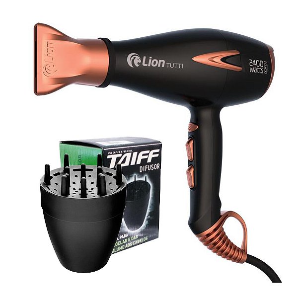KIT - SECADOR PROFISSIONAL LION TUTTI 2400W COBRE - 220V + DIFUSOR TAIFF
