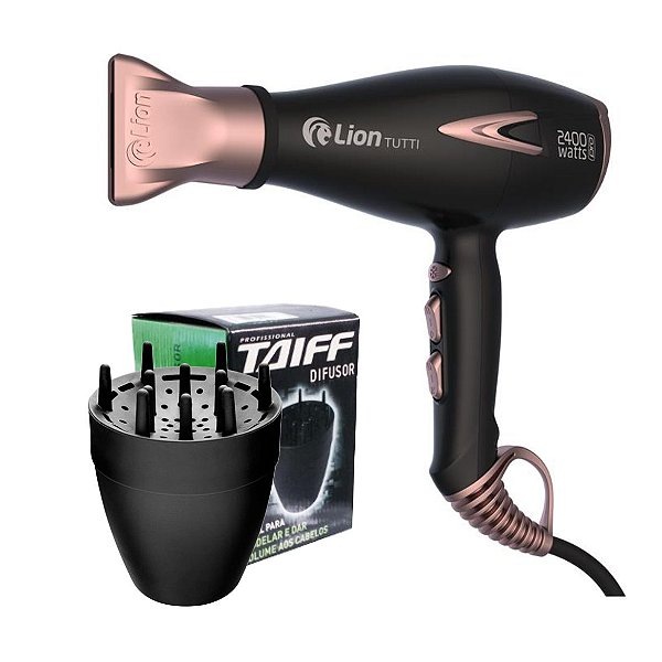 KIT - SECADOR PROFISSIONAL LION TUTTI 2400W ROSÊ - 220V + DIFUSOR TAIFF SMART