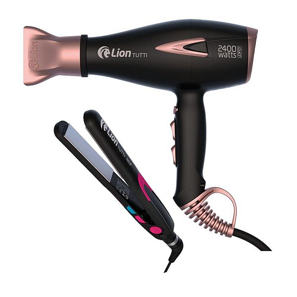 KIT LION - SECADOR PROFISSIONAL TUTTI 2400W ROSÊ - 220V + PRANCHA TUTTI 215°C \ 420F - BVT ROSA