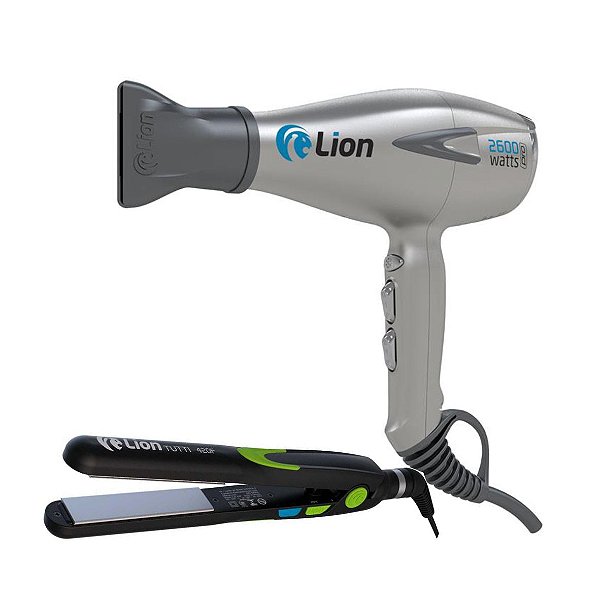 KIT LION TUTTI - SECADOR SUPER PROF 2600W PRATA - 220V + PRANCHA 215°C \ 420F BVT - VERDE