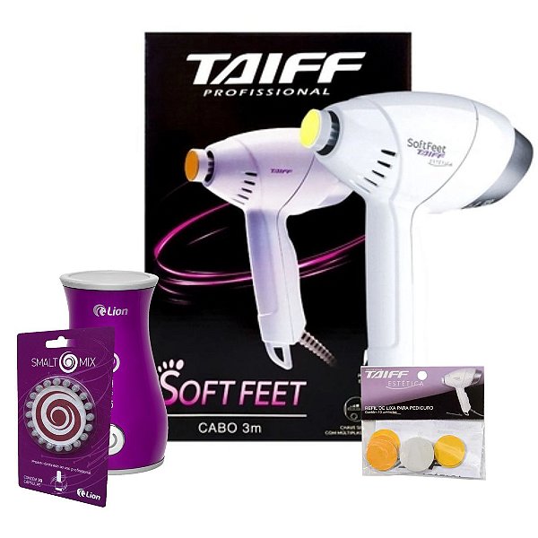 KIT MANICURE PEDICURE - PEDICURO SOFT FEET TAIFF C\REFIL + SMALT MIX LION C\REFIL - BIVOLT (CORES)