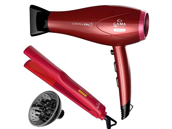 KIT GAMA - SECADOR PROFISSIONAL LUMINA ION 2200W 220V + PRANCHA BELLA PRO CERAMIC 210ºC BV + DIFUSOR