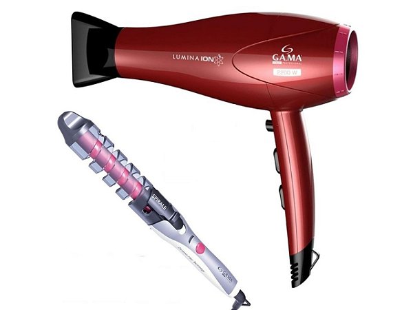 KIT GAMA - SECADOR PROFISSIONAL LUMINA ION 2200W 220V + MODELADOR CACHOS SPIRALE 180ºC BVT