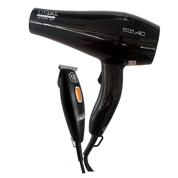 KIT GAMA BIVOLT - SECADOR CABELO LIGHT PLUS CERAMIC ION 2000W AC + MAQUINA ACABAMENTO GBS FINISH