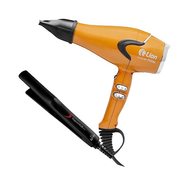 KIT - SECADOR PROFISSIONAL LION SILENCIAR 2100W LARANJA - 220V + PRANCHA GAMA PLUS 210ºC BV