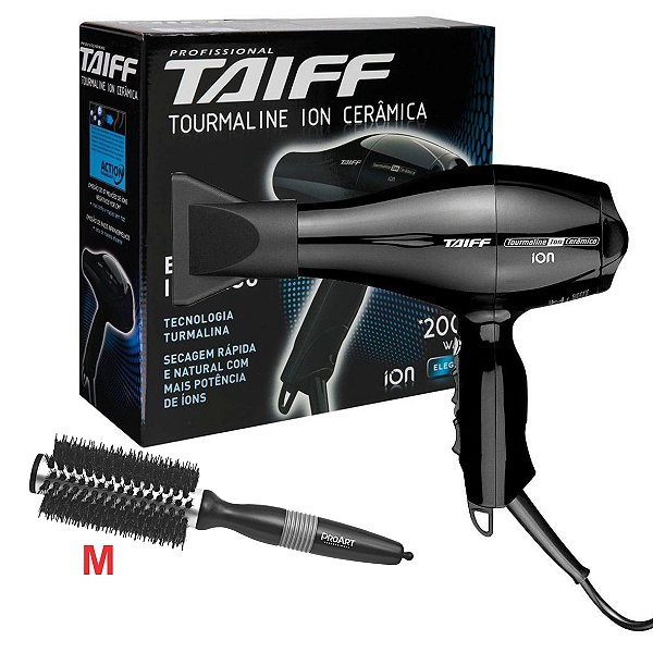 KIT - SECADOR CABELO TAIFF TOURMALINE ION 2000W 127V + ESCOVA PROART DPL ALT 47363-S - `M`