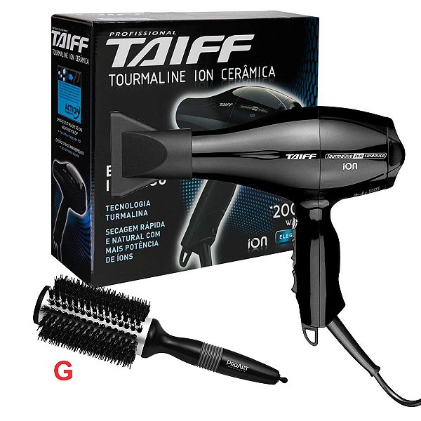 KIT - SECADOR CABELO TAIFF TOURMALINE ION 2000W 127V + ESCOVA PROART DPL ALT 47365-S - `G`