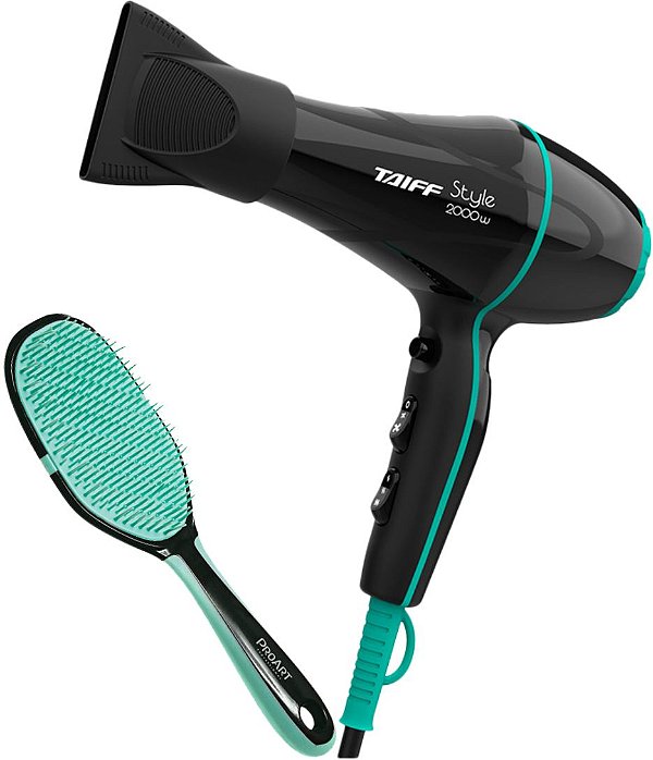 KIT - SECADOR PROF. TAIFF STYLE PRETO 2000W 220V - ESCOVA PROART FLEXI GLIDE OVAL