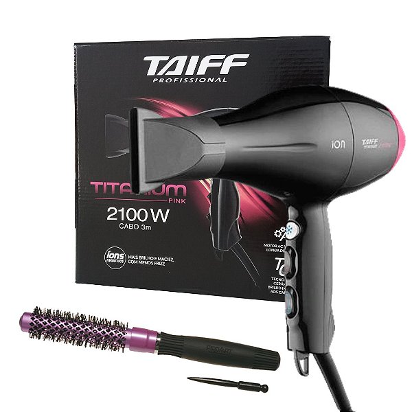 KIT COLORS ROXO PROF. - SECADOR CABELO TAIFF TITANIUM ION 2100W 127V + ESCOVA PROART KP-20
