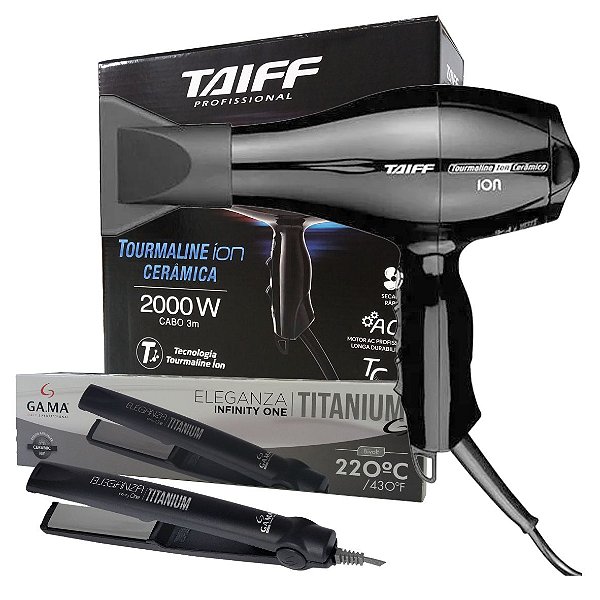 KIT SECADOR CABELO PROF. TAIFF TOURMALINE 2000W 127V + PRANCHA GAMA INFINITY ONE TITANIUM 220ºC