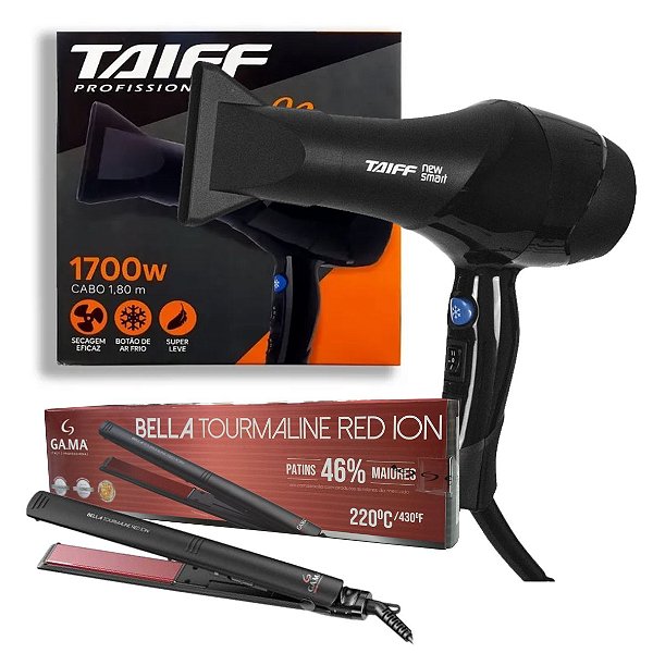 KIT - SECADOR TAIFF PROF. NEW SMART 1700W 220V + PRANCHA GAMA BELLA TOURMALINE RED ION 220°C - BIV