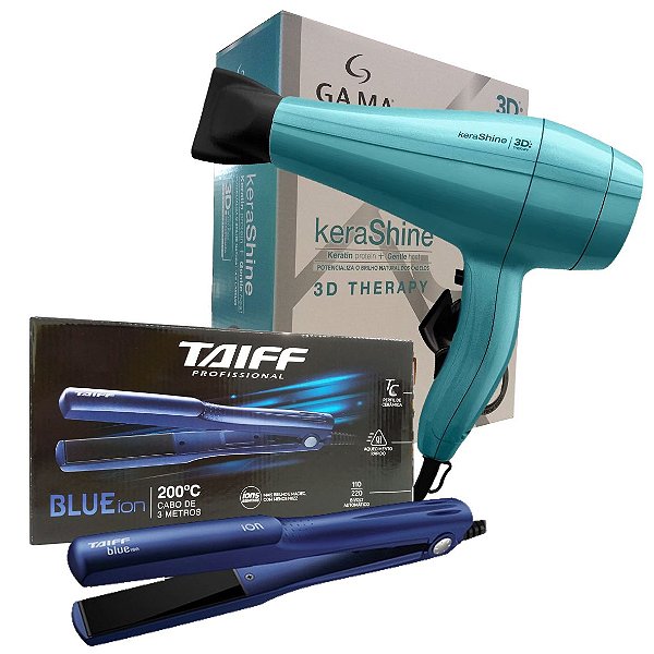 KIT - SECADOR ITALY KERA-SHINE 3D 2100W 127V + PRANCHA ALISADORA TAIFF BLUE ION 200ºC BIV