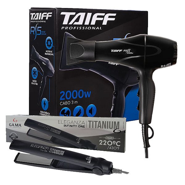 KIT - SECADOR PROFISSIONAL TAIFF RS-5 2000W 127V + PRANCHA ELEGANZA INFINITY ONE TITANIUM 220ºC