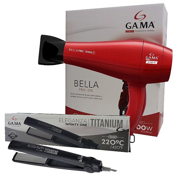 KIT GAMA - SECADOR BELLA PRO ION 2100W 220V + PRANCHA ELEGANZA INFINITY ONE TITANIUM 220ºC BV