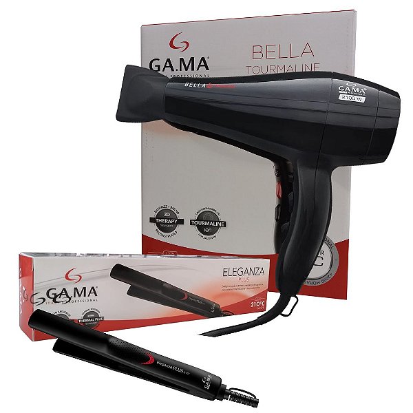 KIT GAMA - SECADOR BELLA TOURMALINE 2100W 220V + PRANCHA ELEGANZA PLUS 210ºC BIV