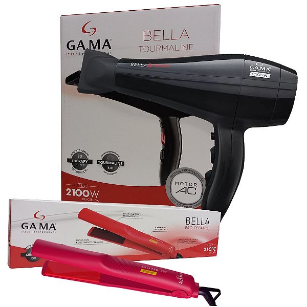 KIT GAMA - SECADOR BELLA TOURMALINE 2100W 127V + PRANCHA BELLA PRO CERAMIC 210°C  BIV