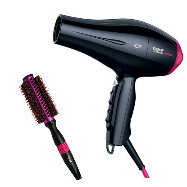 KIT - SECADOR CABELO PROF. TAIFF TITANIUM ION PINK 2100W 127V + ESCOVA DPL ALT 47365-HP ROSA 'G'