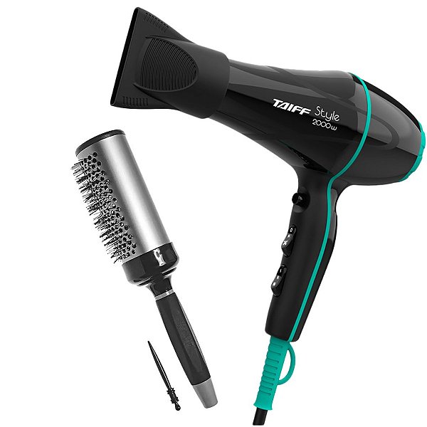 KIT - SECADOR PROF. TAIFF STYLE 2000W PRETO 127V + ESCOVA PROART RICCI PERFETTI 98103HKH 'M'