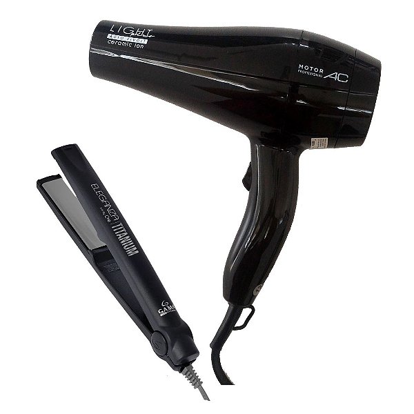 KIT GAMA BIVOLT - SECADOR CABELO LIGHT PLUS CERAMIC ION 2000W  + PRANCHA INFINITY ONE TITANIUM 220ºC