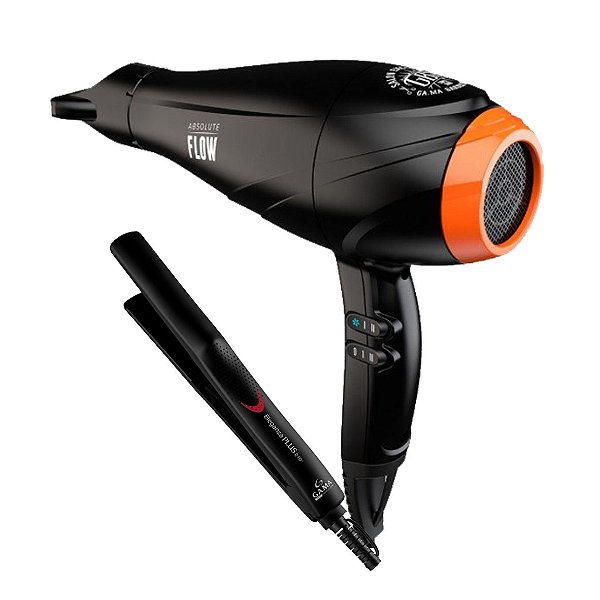 KIT GAMA - SECADOR PROF. GBS BARBER SERIES ABSOLUTE FLOW 2300W 127V + PRANCHA ELEGANZA PLUS 210ºC
