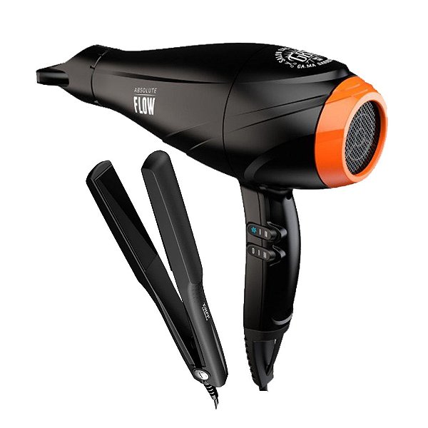 KIT - SECADOR PROF. GAMA GBS BARBER SERIES ABSOLUTE FLOW 2300W 127V + PRANCHA TAIFF CERAMIC 180°C