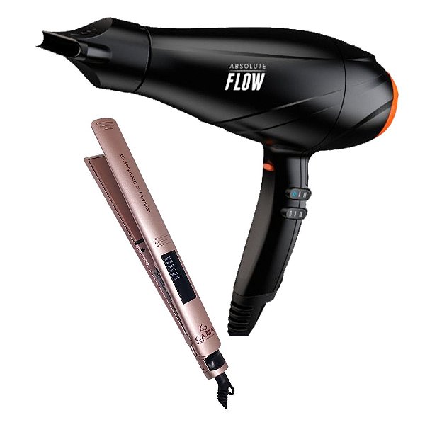 KIT GAMA - SECADOR PROF. GBS BARBER ABSOLUTE FLOW 2300W 127V + PRANCHA LED KERATION PRO 230ºC