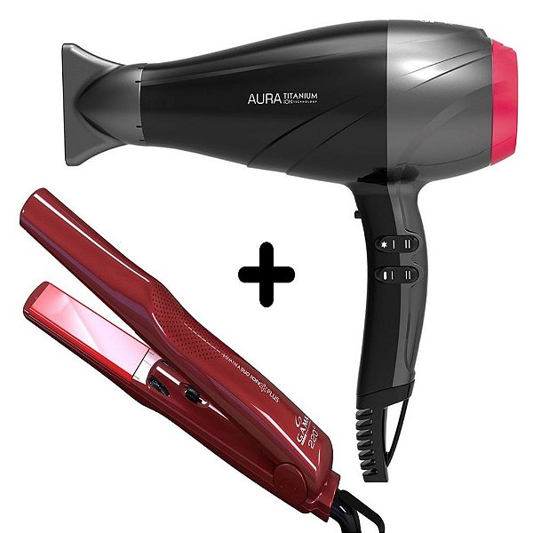 KIT GAMA - SECADOR DE CABELO GAMA AURA TITANIUM 2300W - 220V + PRANCHA LUMINA DUO ION PLUS