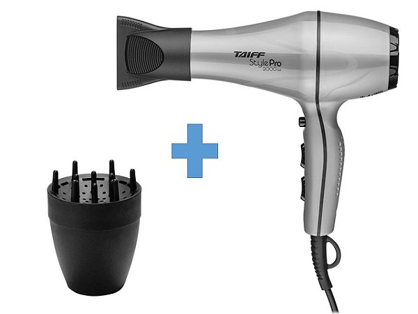 KIT TAIFF - SECADOR CABELO PROFISSIONAL STYLE PRO 2000W PRATA 127V + DIFUSOR NOVO SMART