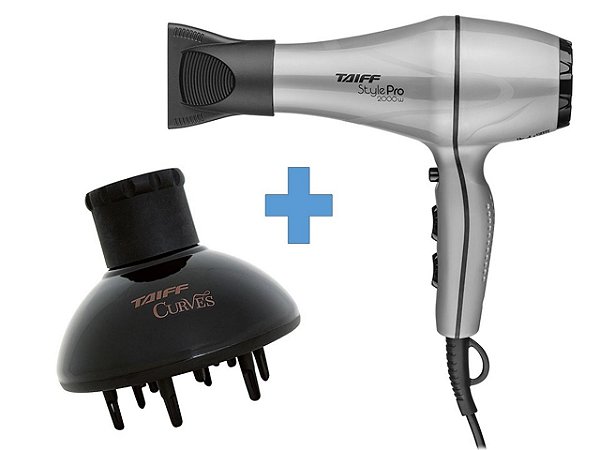 KIT TAIFF - SECADOR CABELO PROFISSIONAL STYLE PRO 2000W PRATA 220V + DIFUSOR CURVES