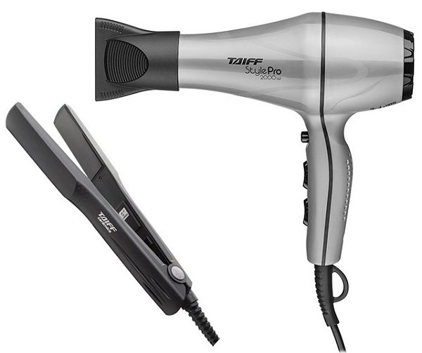 KIT TAIFF - SECADOR CABELO PROFISSIONAL STYLE PRO 2000W PRATA 127V + PRANCHA CERAMIC 180ºC BV