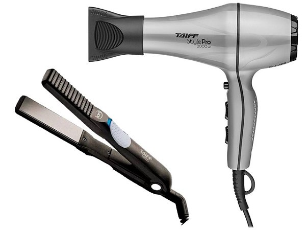 KIT TAIFF - SECADOR CABELO PROFISSIONAL STYLE PRO 2000W PRATA 127V + PRANCHA LOOK ION 200ºC BV