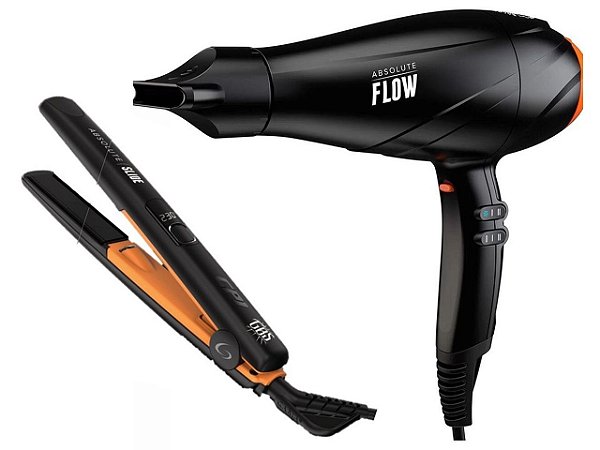 KIT GAMA GBS SERIES ABSOLUTE - SECADOR PROF. BARBER FLOW 2300W 220V + PRANCHA SLIDE 230ºC BV