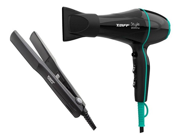 KIT TAIFF - SECADOR PROFISSIONAL STYLE PRETO 2000W 220V + PRANCHA CERAMIC 180ºC BV