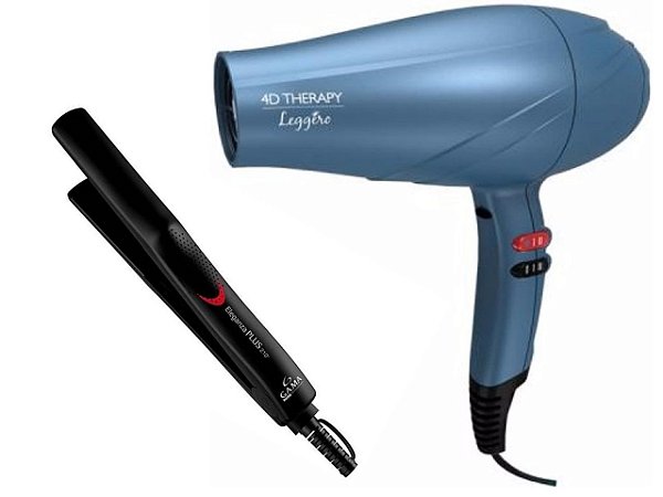 KIT GAMA - SECADOR CABELO PROF. LEGGERO ION 4D 2200W 127V + PRANCHA ELEGANZA PLUS 210ºC BV